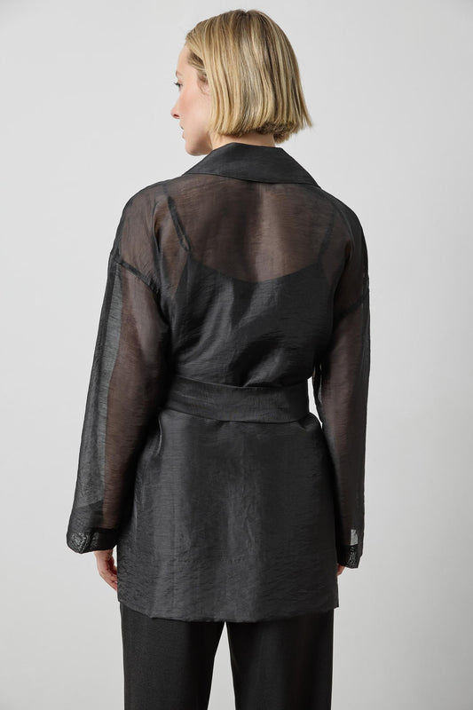 Sheer Notch Collar Cardigan in color Black Sheer Image A2