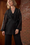Sheer Notch Collar Cardigan in color Black Sheer Image C2