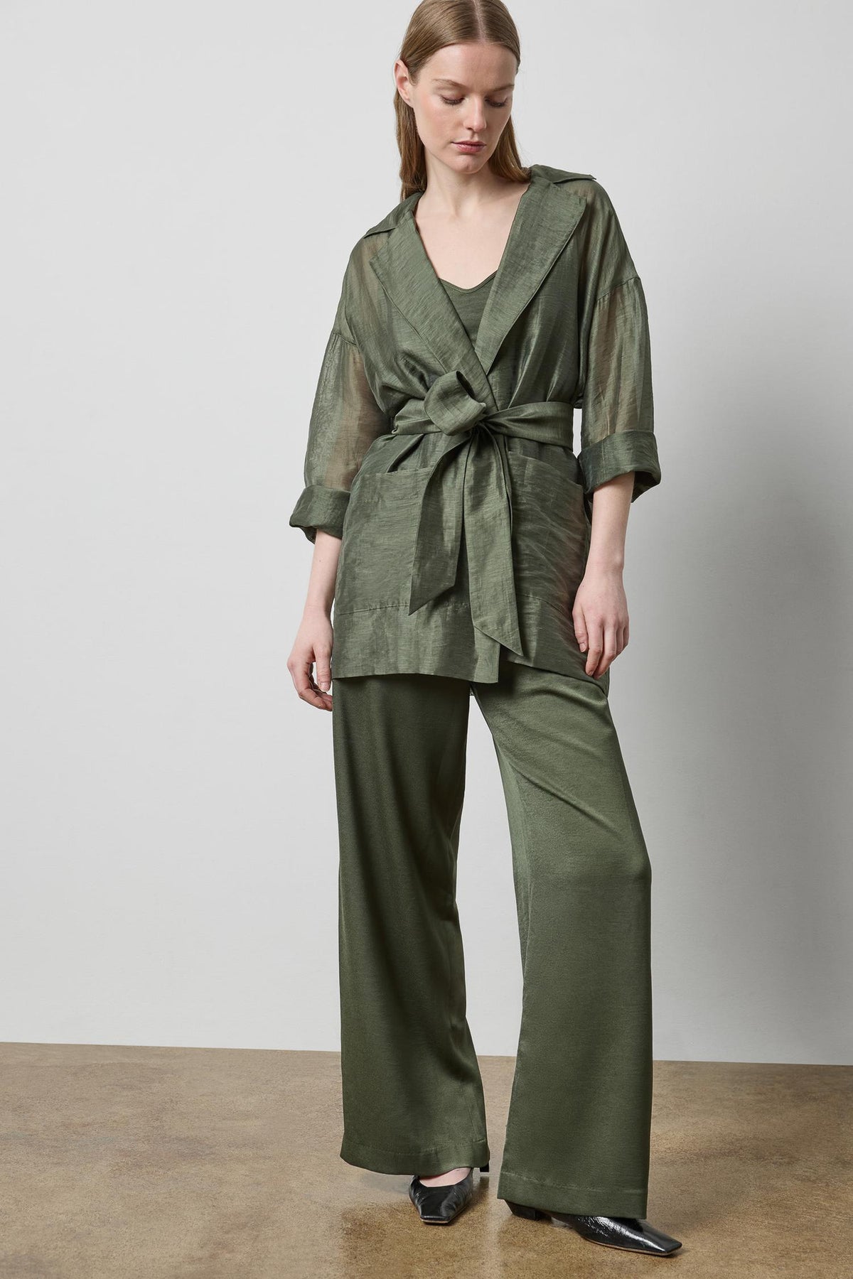 Sheer Notch Collar Cardigan in color Fir Sheer Image A1