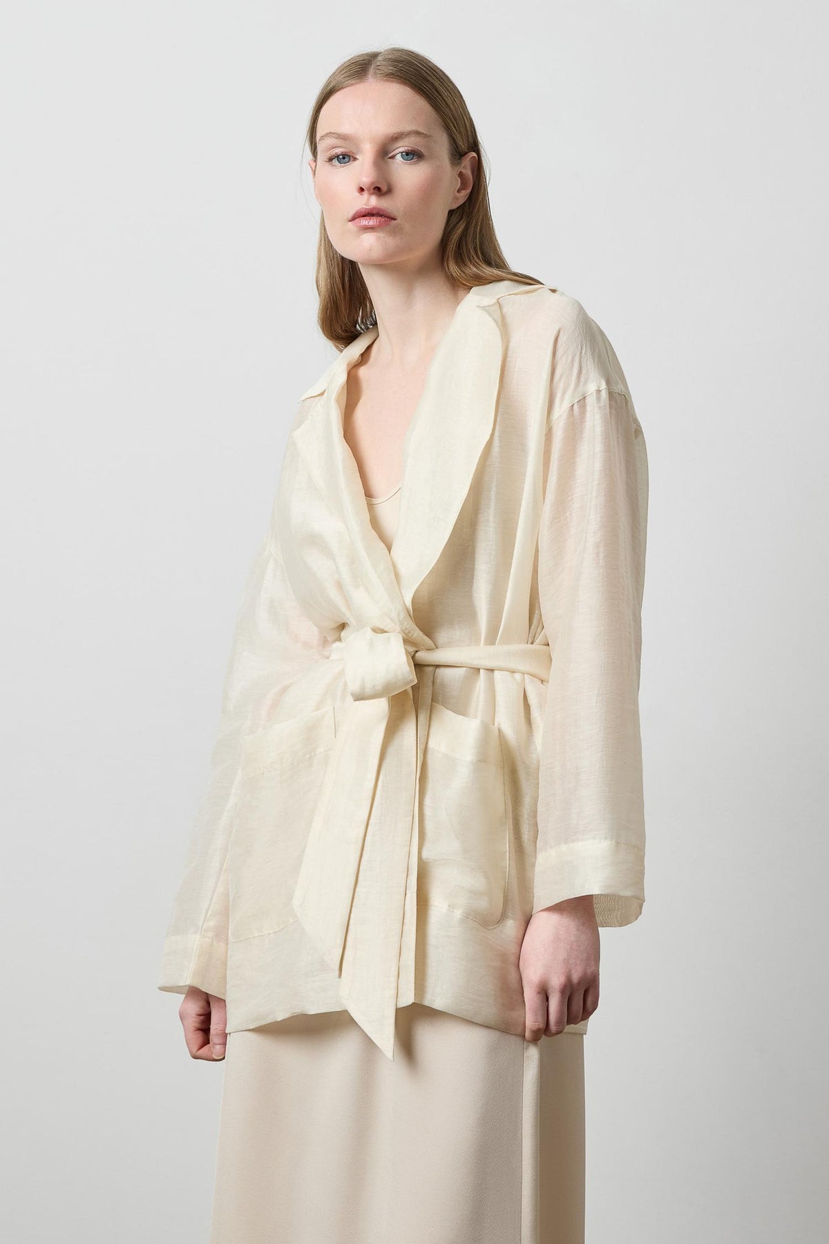 Sheer Notch Collar Cardigan in color Porcelain Sheer Image A1