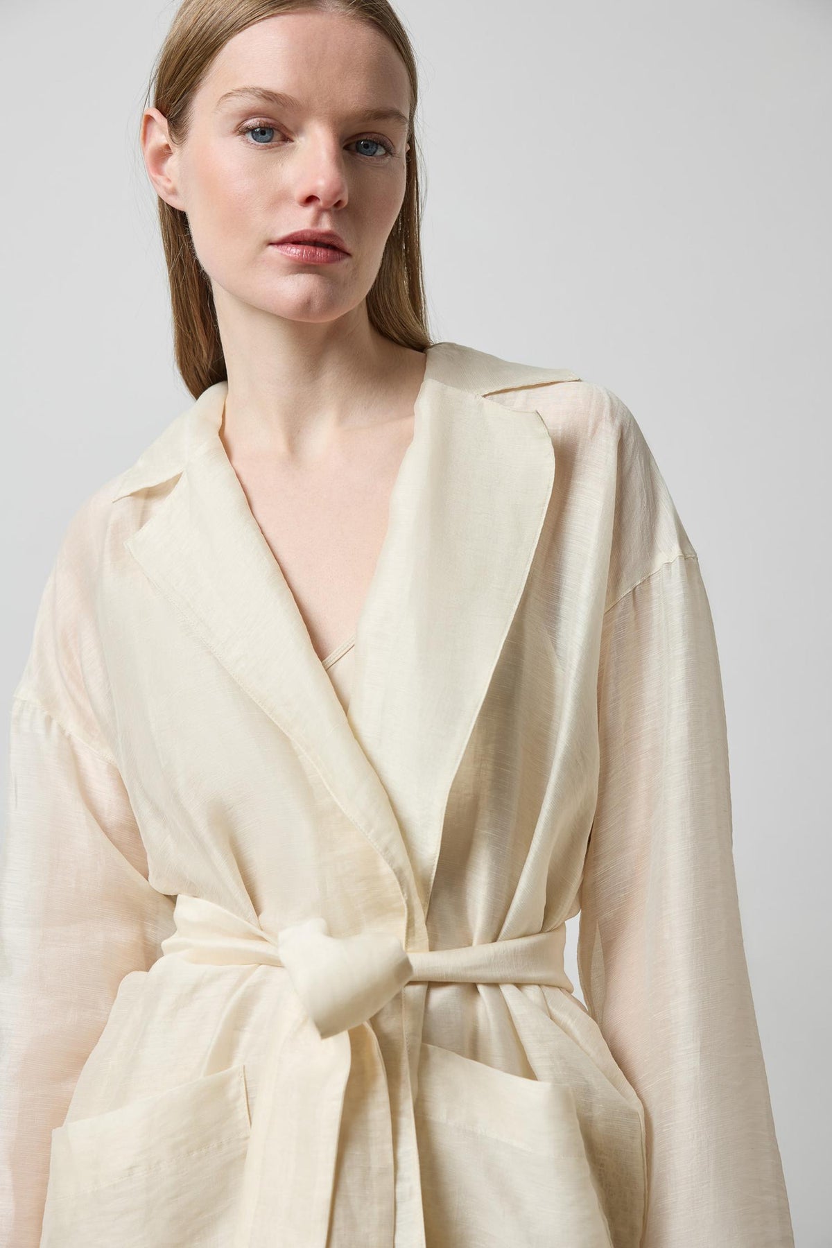 Sheer Notch Collar Cardigan in color Porcelain Sheer Image A3