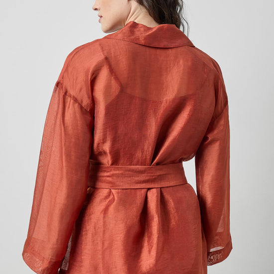Sheer Notch Collar Cardigan in color Spice Sheer Image A2