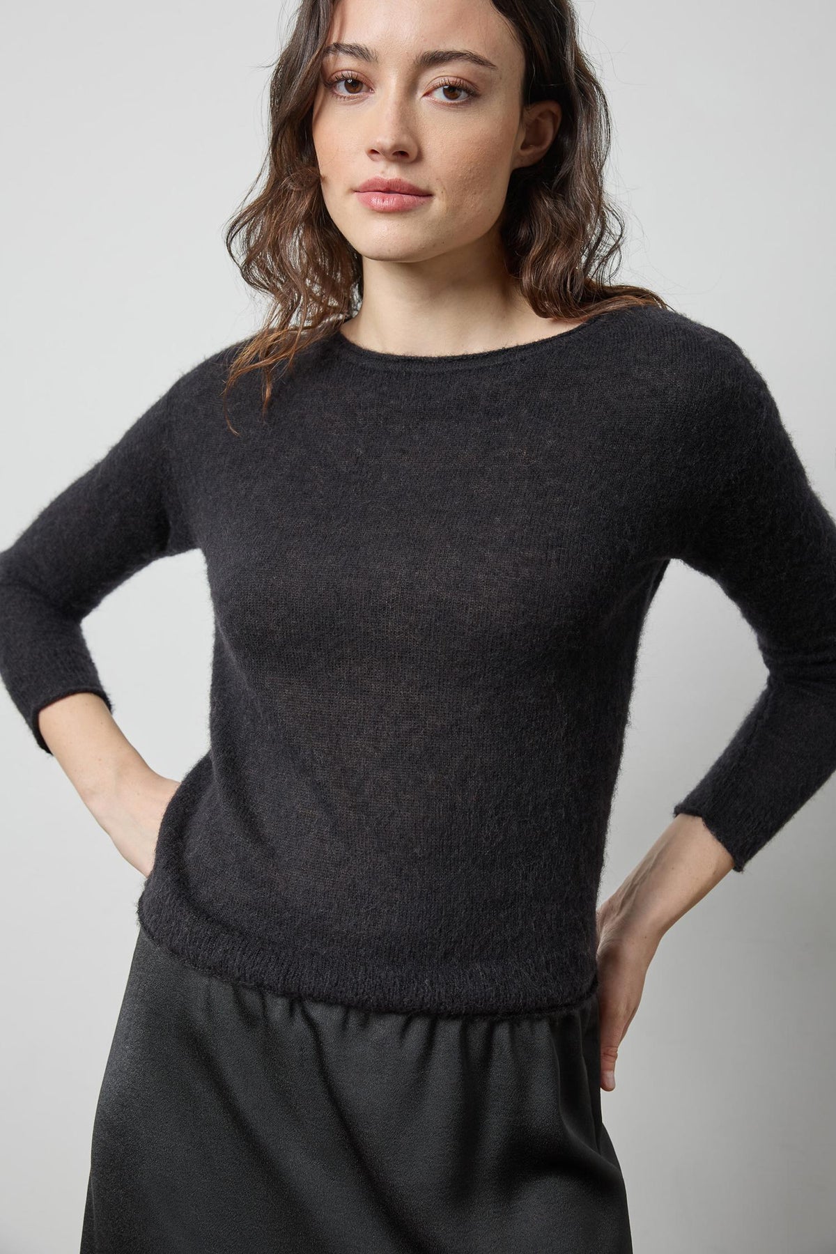 Featherweight Bateau Sweater in color Black Image A1