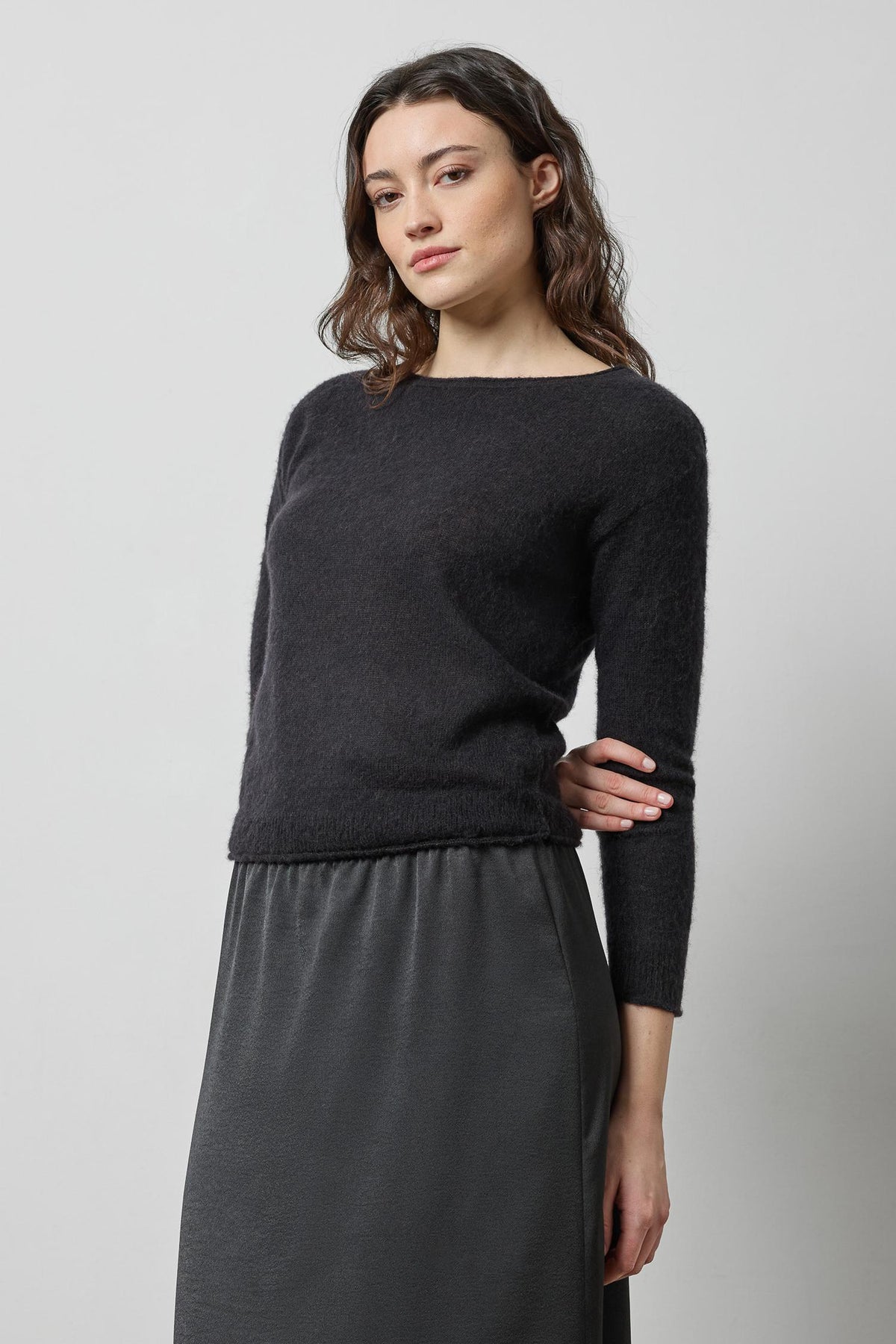 Featherweight Bateau Sweater in color Black Image A3