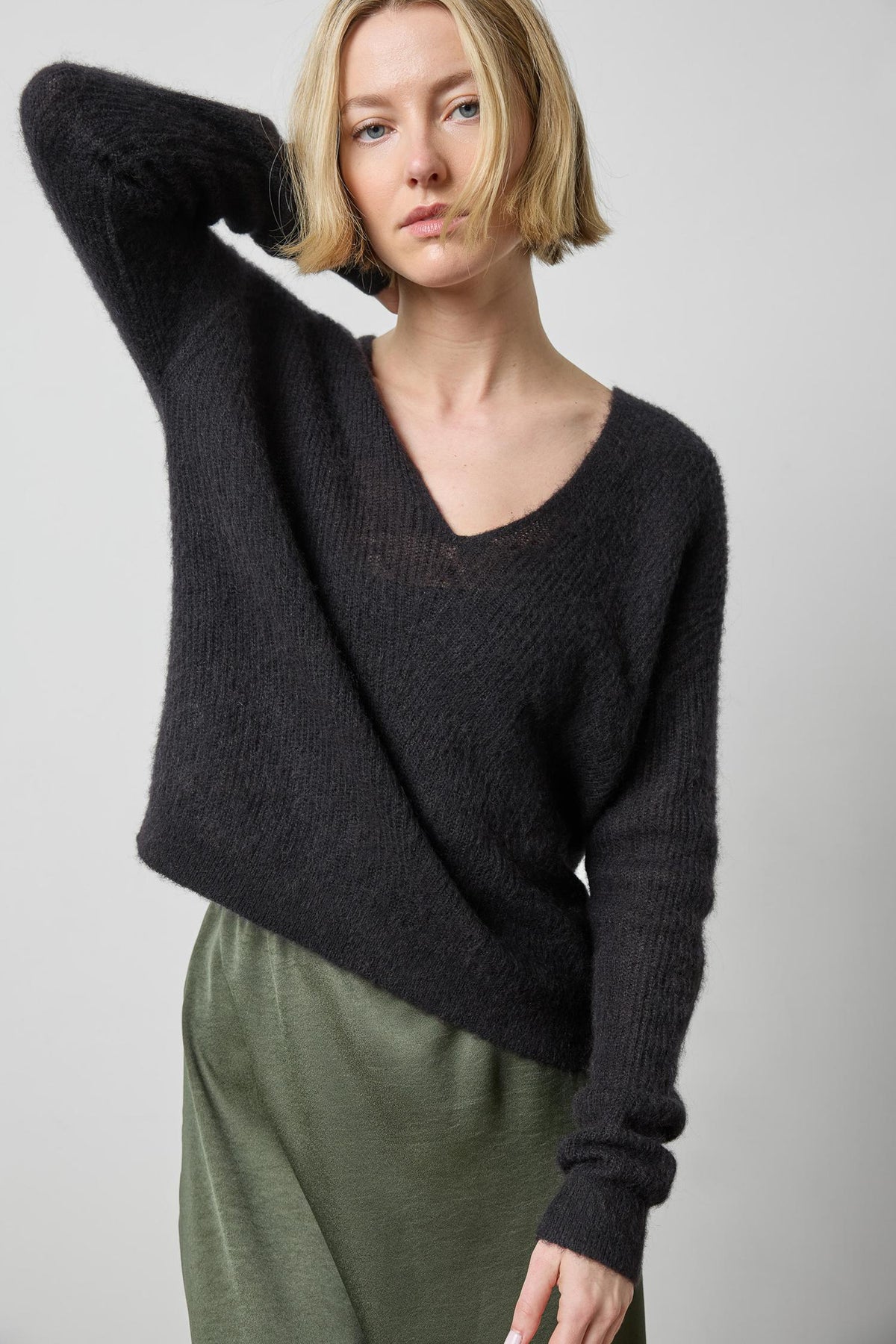 Featherweight V-Neck Sweater in color Black Image A1
