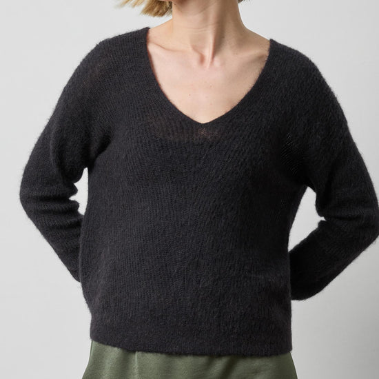 Featherweight V-Neck Sweater in color Black Image A3