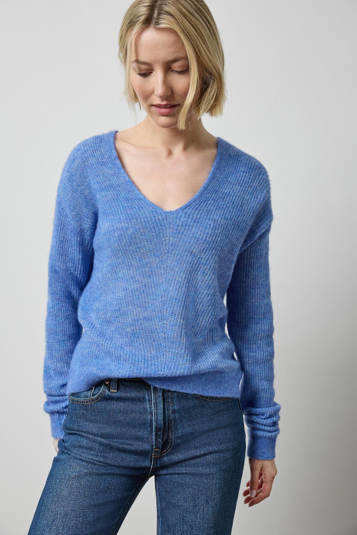 Featherweight V-Neck Sweater in color Lapis Image A1