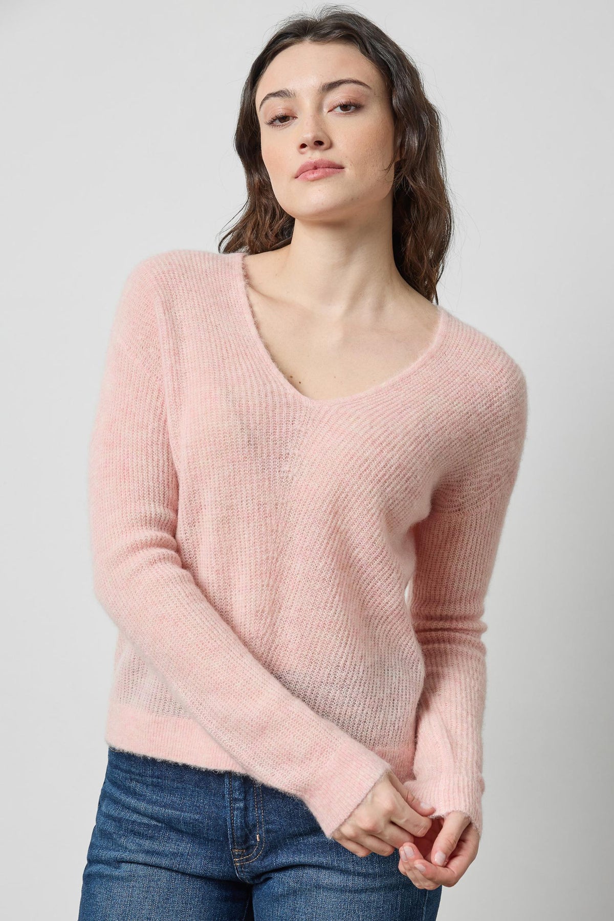 Featherweight V-Neck Sweater in color Petal Image A1