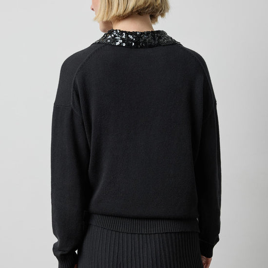 Sequin Polo Sweater in color Black Image A2