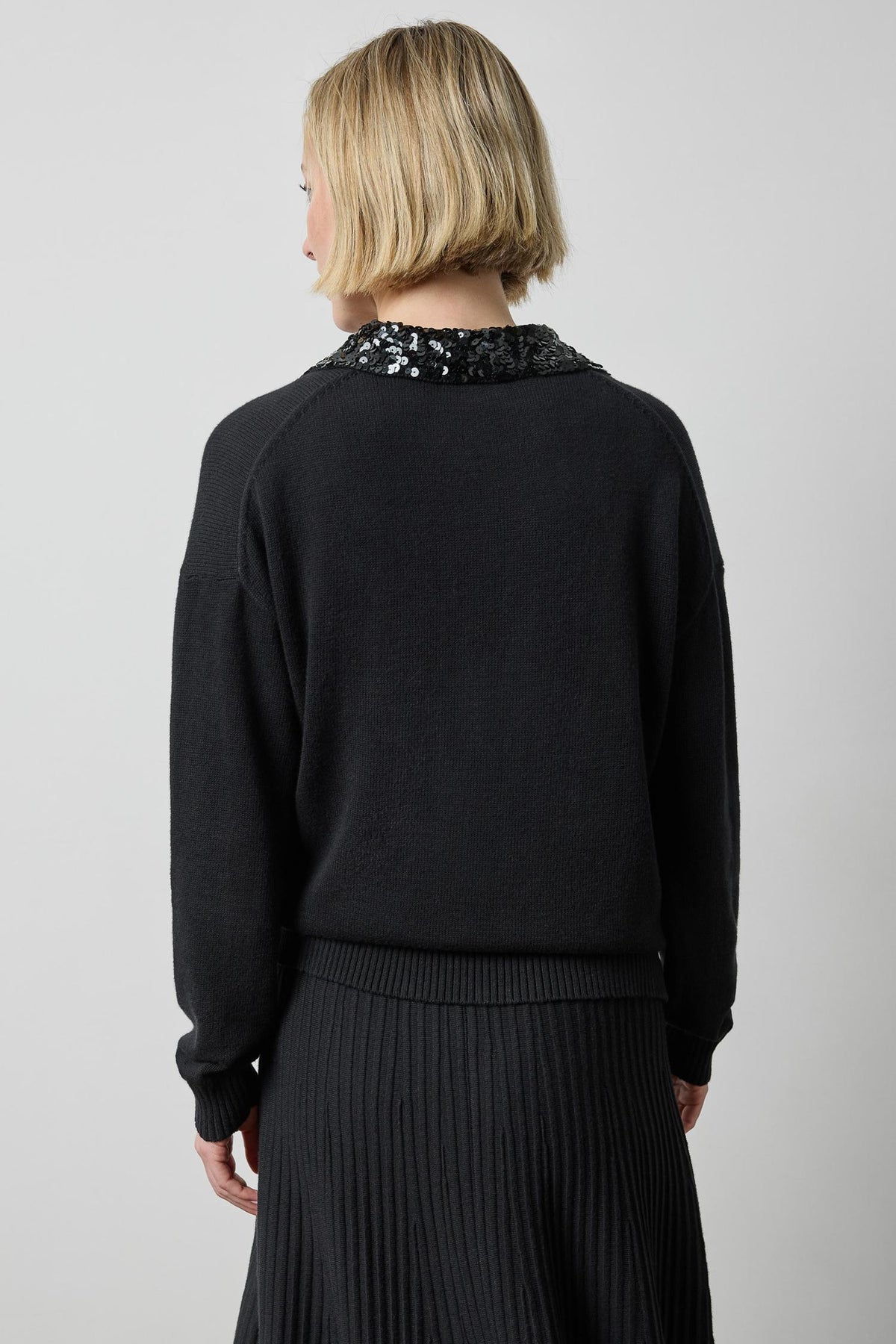 Sequin Polo Sweater in color Black Image A2