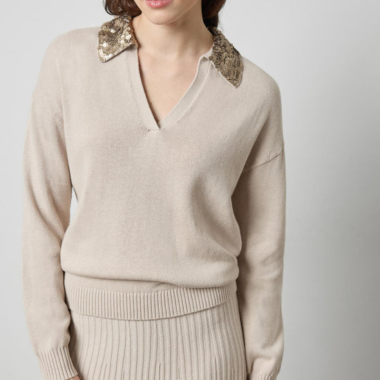 Sequin Polo Sweater in color Dove Image A1