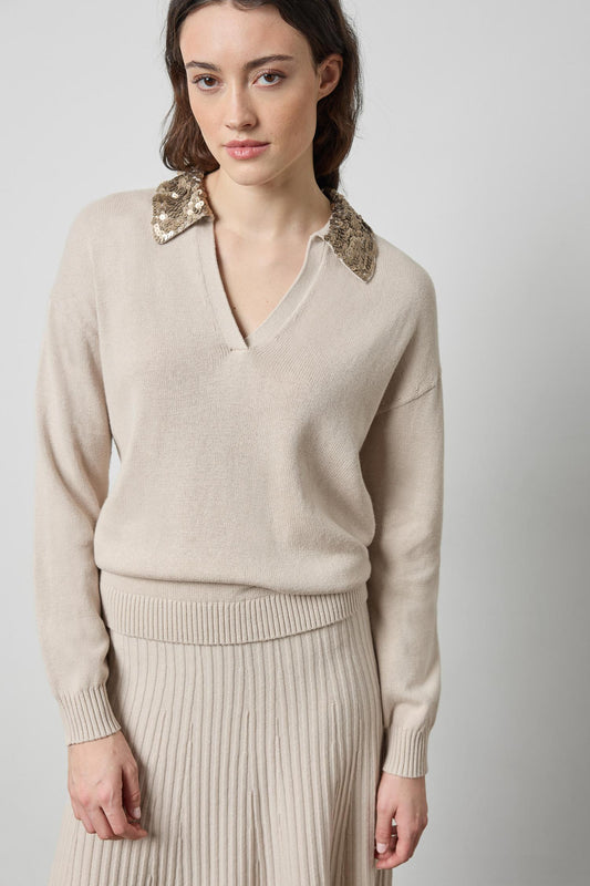 Sequin Polo Sweater in color Dove Image A1