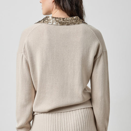 Sequin Polo Sweater in color Dove Image A2