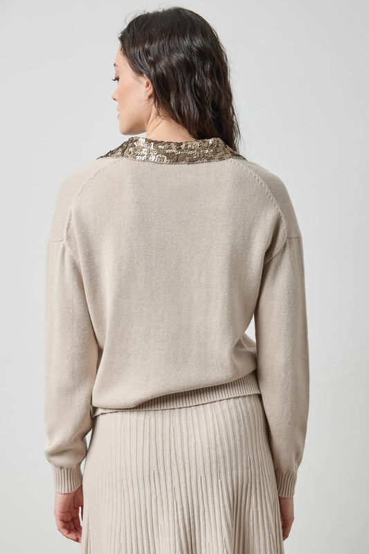 Sequin Polo Sweater in color Dove Image A2