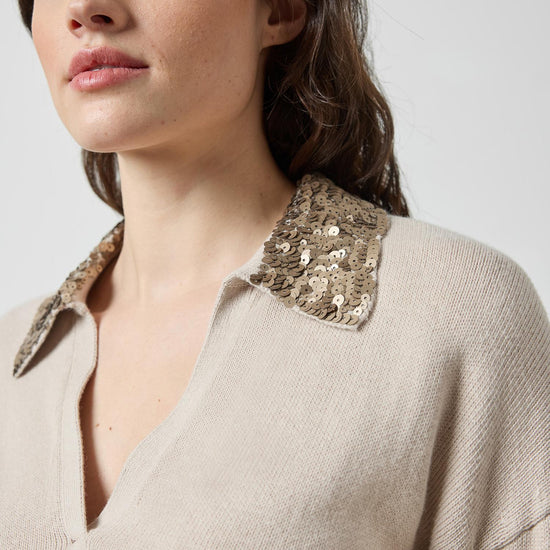 Sequin Polo Sweater in color Dove Image A3