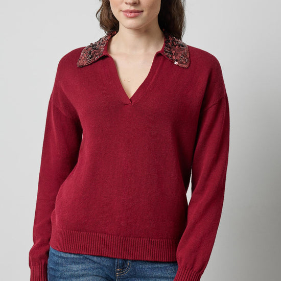 Sequin Polo Sweater in color Wineberry Image A1