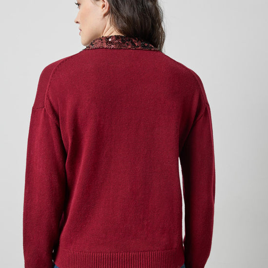 Sequin Polo Sweater in color Wineberry Image A2