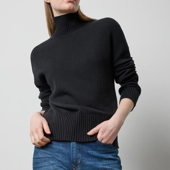 Relaxed Mock Turtleneck Sweater in color Black Image A3