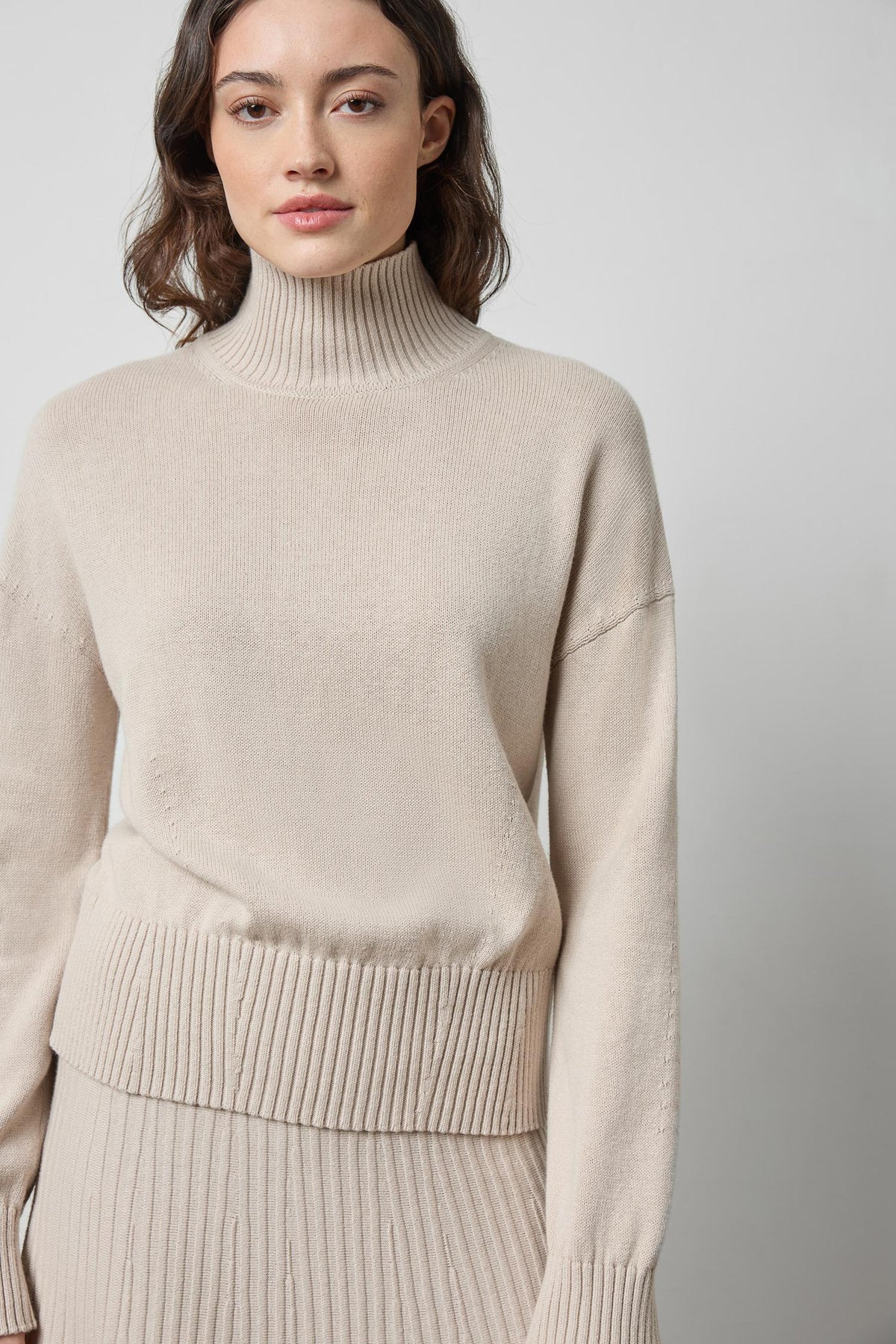 Relaxed Mock Turtleneck Sweater in color Dove Image A3