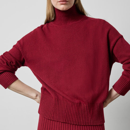Relaxed Mock Turtleneck Sweater in color Wineberry Image A1