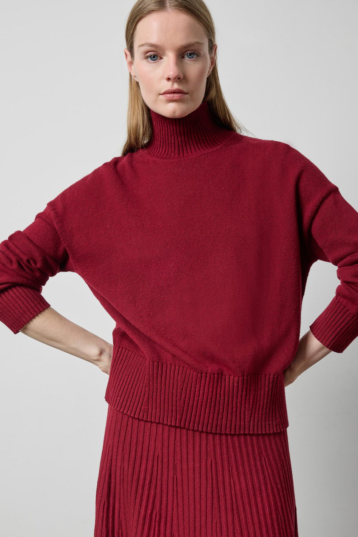 Relaxed Mock Turtleneck Sweater in color Wineberry Image A1
