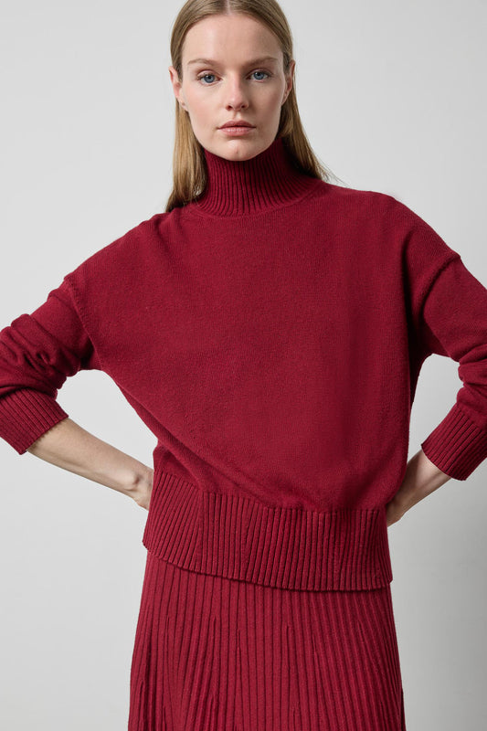 Relaxed Mock Turtleneck Sweater in color Wineberry Image A1