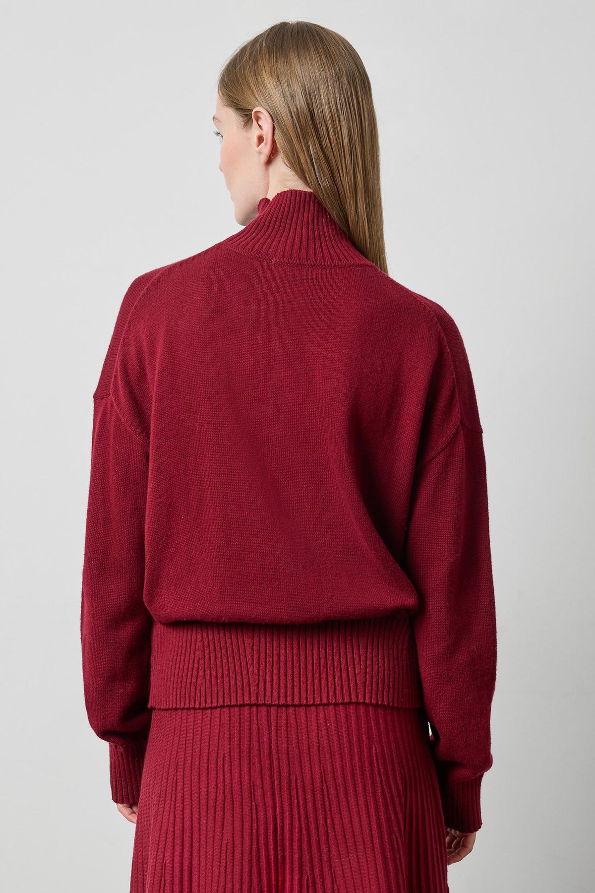 Relaxed Mock Turtleneck Sweater in color Wineberry Image A2