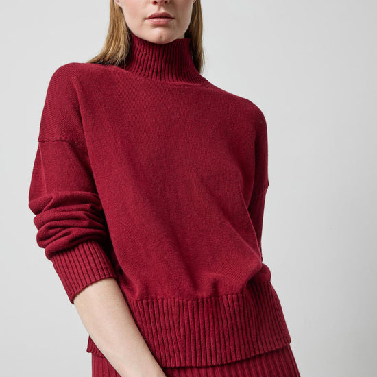 Relaxed Mock Turtleneck Sweater in color Wineberry Image A4