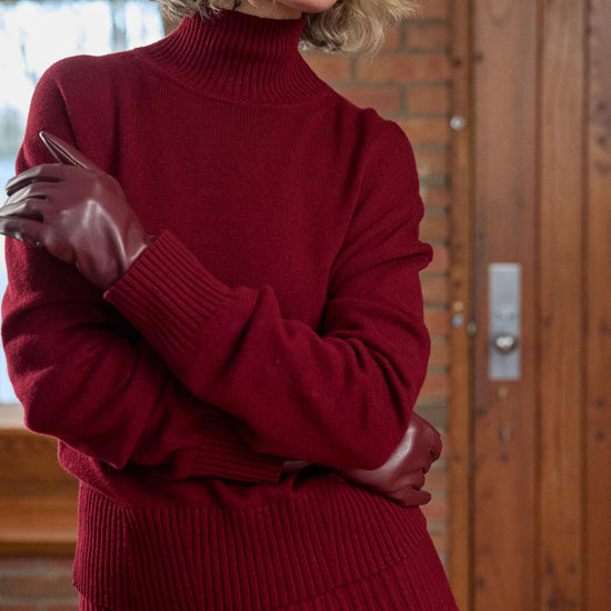 Relaxed Mock Turtleneck Sweater in color Wineberry Image C1