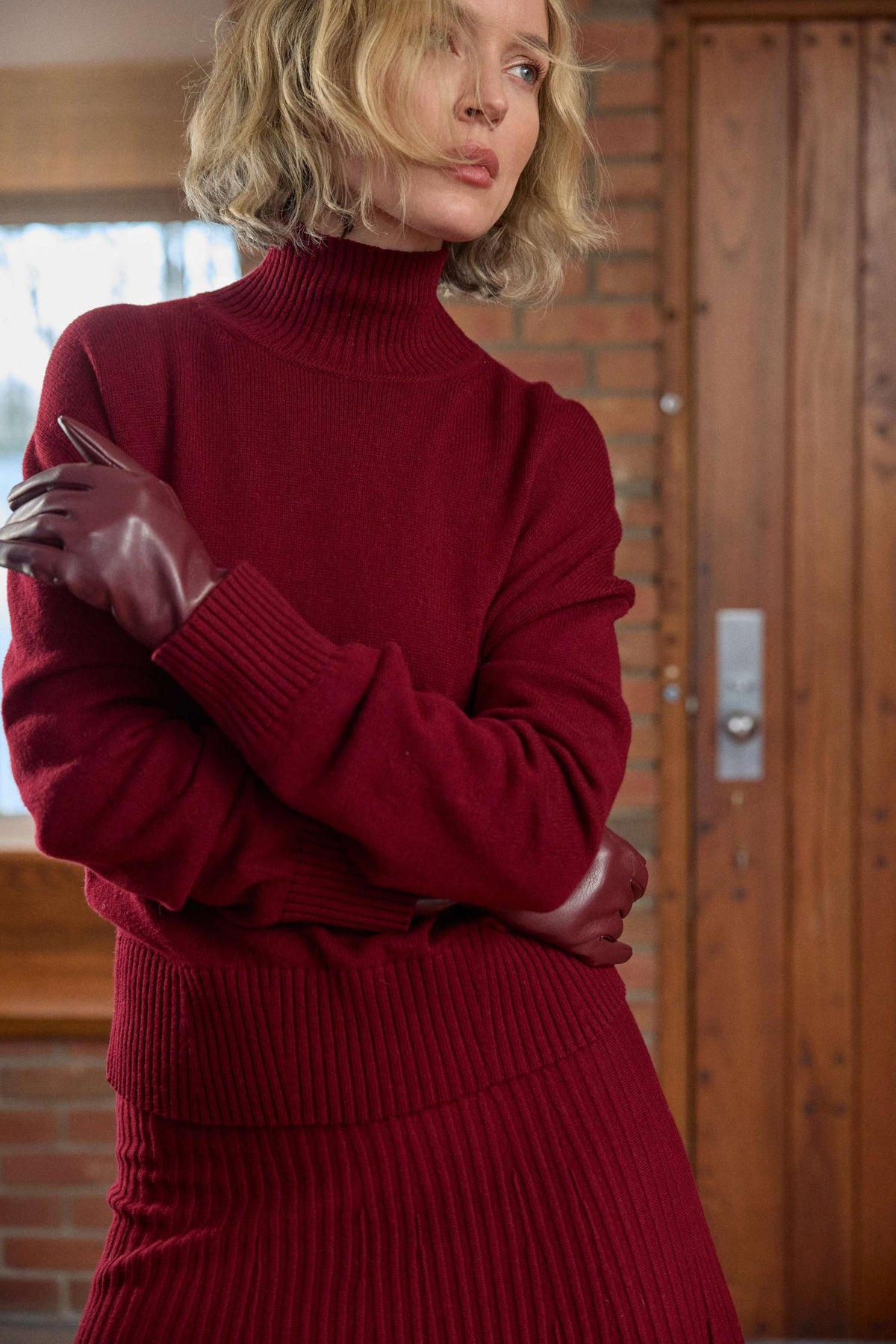 Relaxed Mock Turtleneck Sweater in color Wineberry Image C1