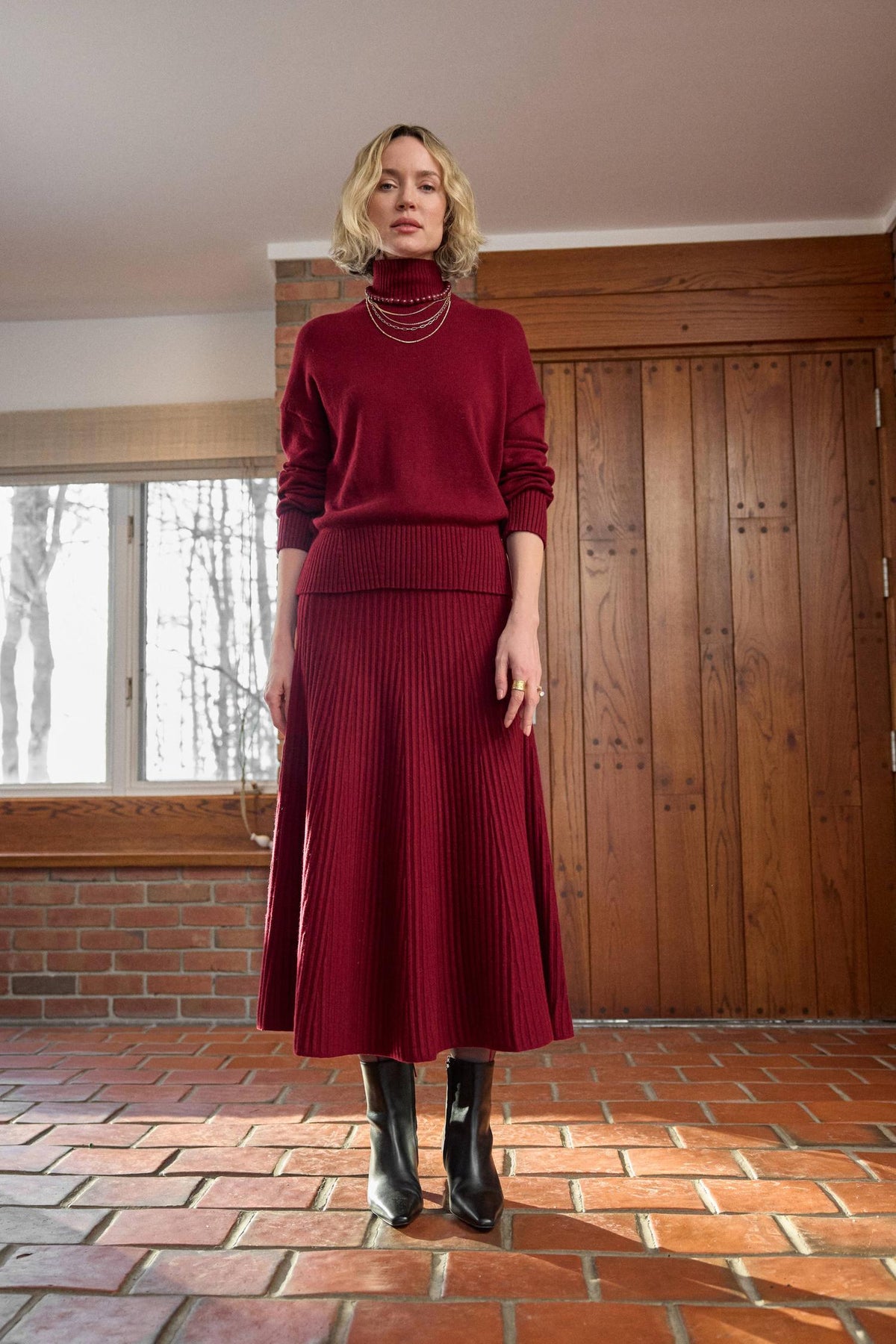 Relaxed Mock Turtleneck Sweater in color Wineberry Image C2