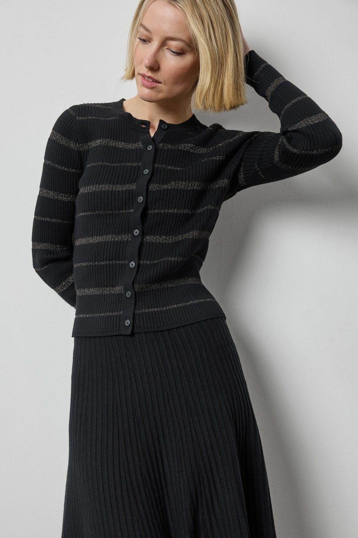 Metallic Stripe Cardigan in color Black Stripe Image A1