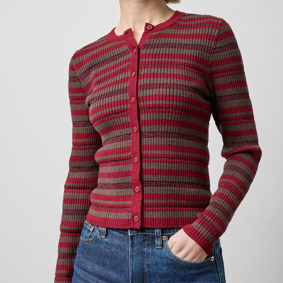 Metallic Stripe Cardigan in color Dark Multi Stripe Image A1
