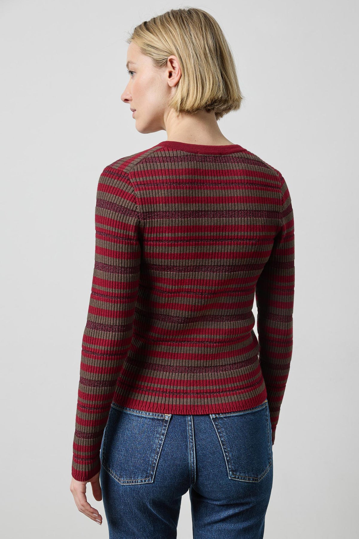 Metallic Stripe Cardigan in color Dark Multi Stripe Image A2