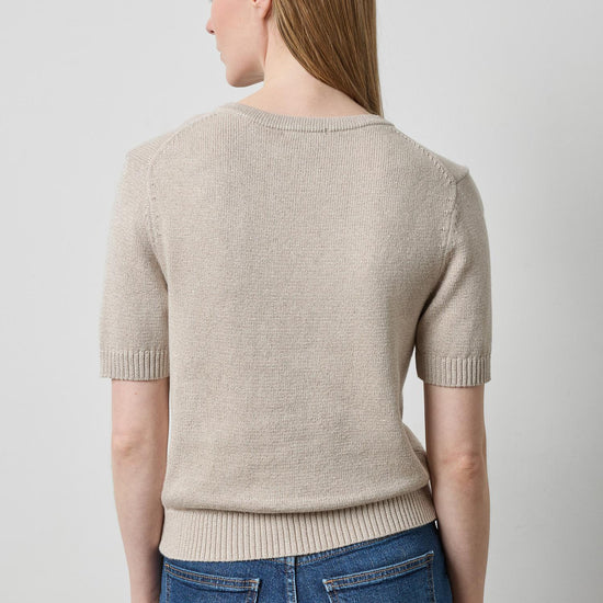 Short Sleeve V-Neck Sparkle Sweater in color Dove Sparkle Image A2