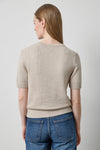 Short Sleeve V-Neck Sparkle Sweater in color Dove Sparkle Image A2