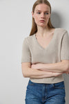 Short Sleeve V-Neck Sparkle Sweater in color Dove Sparkle Image A4