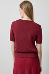 Short Sleeve V-Neck Sparkle Sweater in color Wineberry Sparkle Image A2
