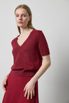 Short Sleeve V-Neck Sparkle Sweater in color Wineberry Sparkle Image A3