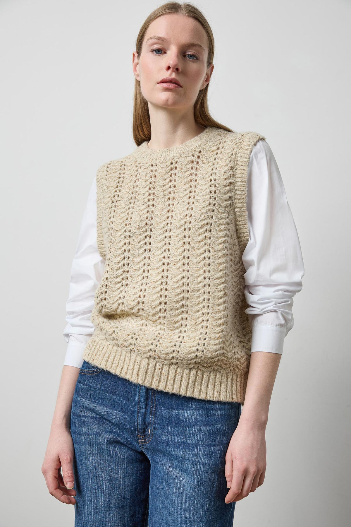 Mixed Media Tinsel Sweater in color Oat Tinsel Image A1