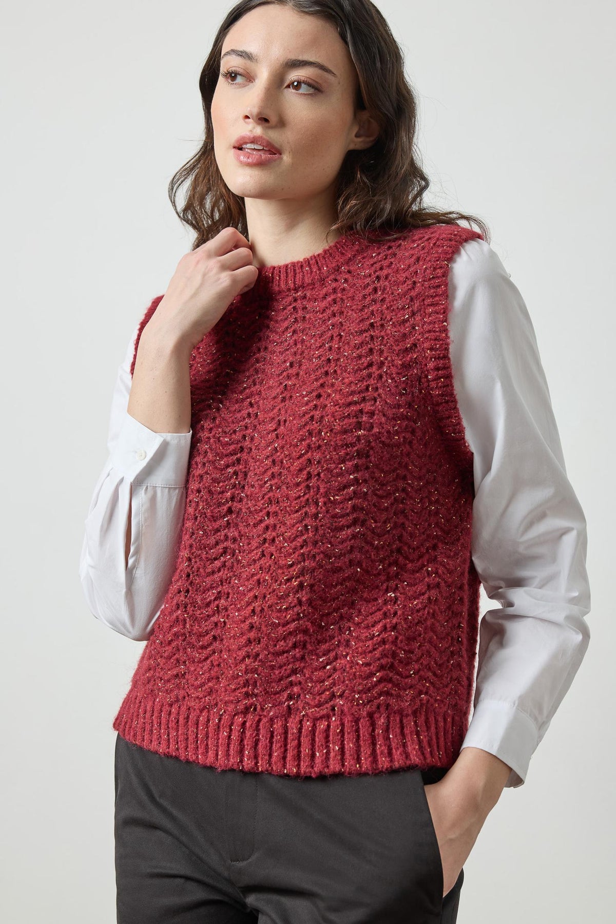 Mixed Media Tinsel Sweater in color Port Tinsel Image A1