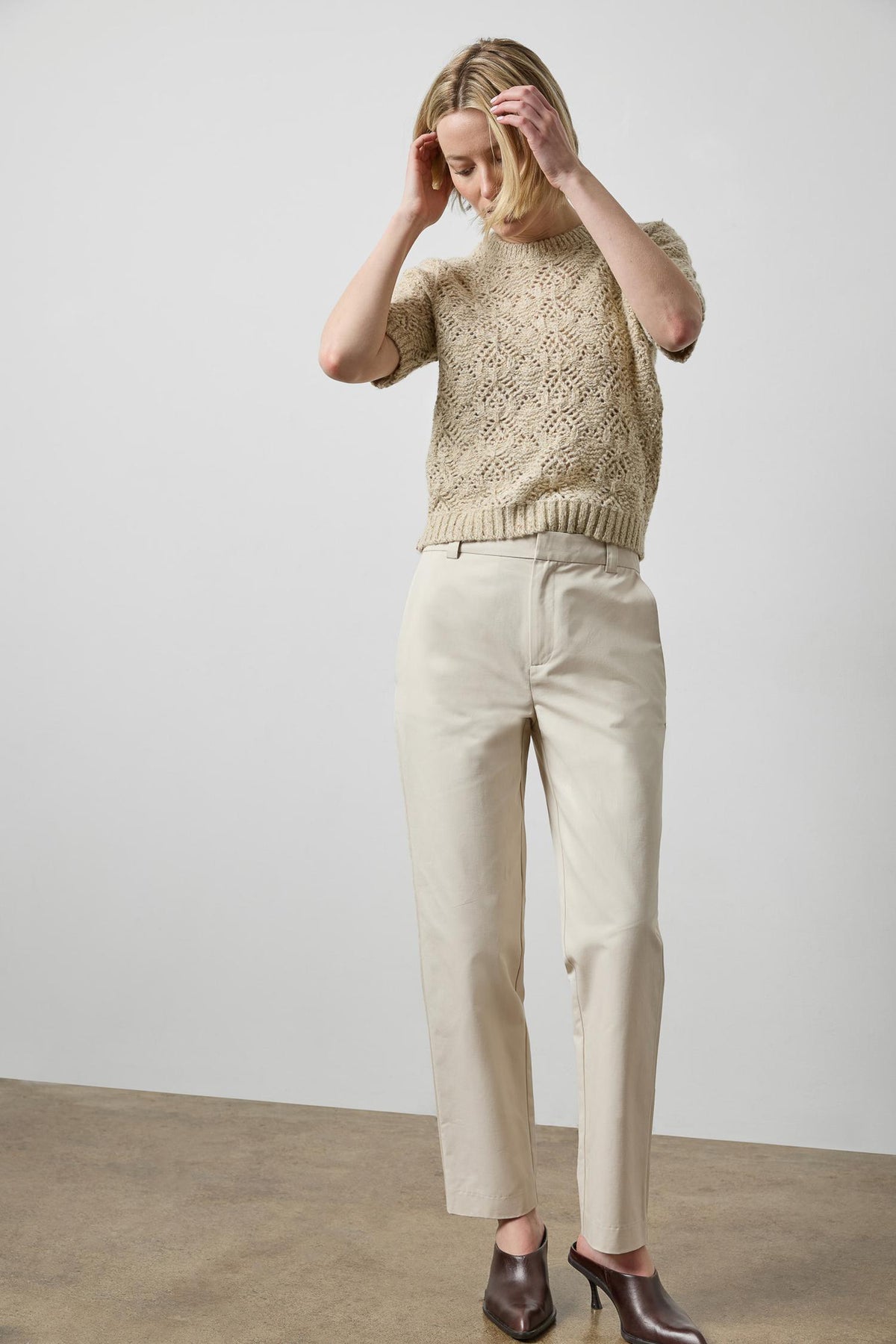 Short Sleeve Tinsel Sweater in color Oat Tinsel Image A0
