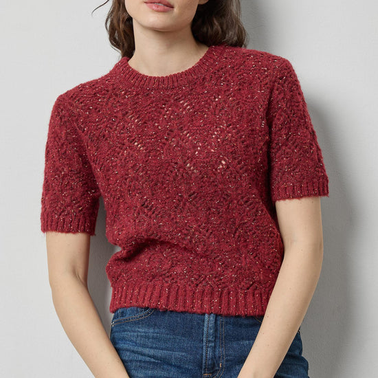 Short Sleeve Tinsel Sweater in color Port Tinsel Image A1