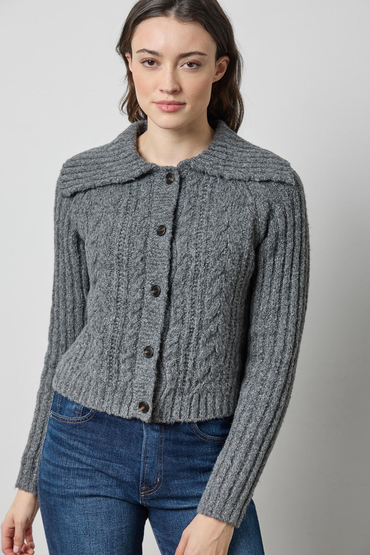 Lofty Collared Cardigan in color Charcoal Image A1
