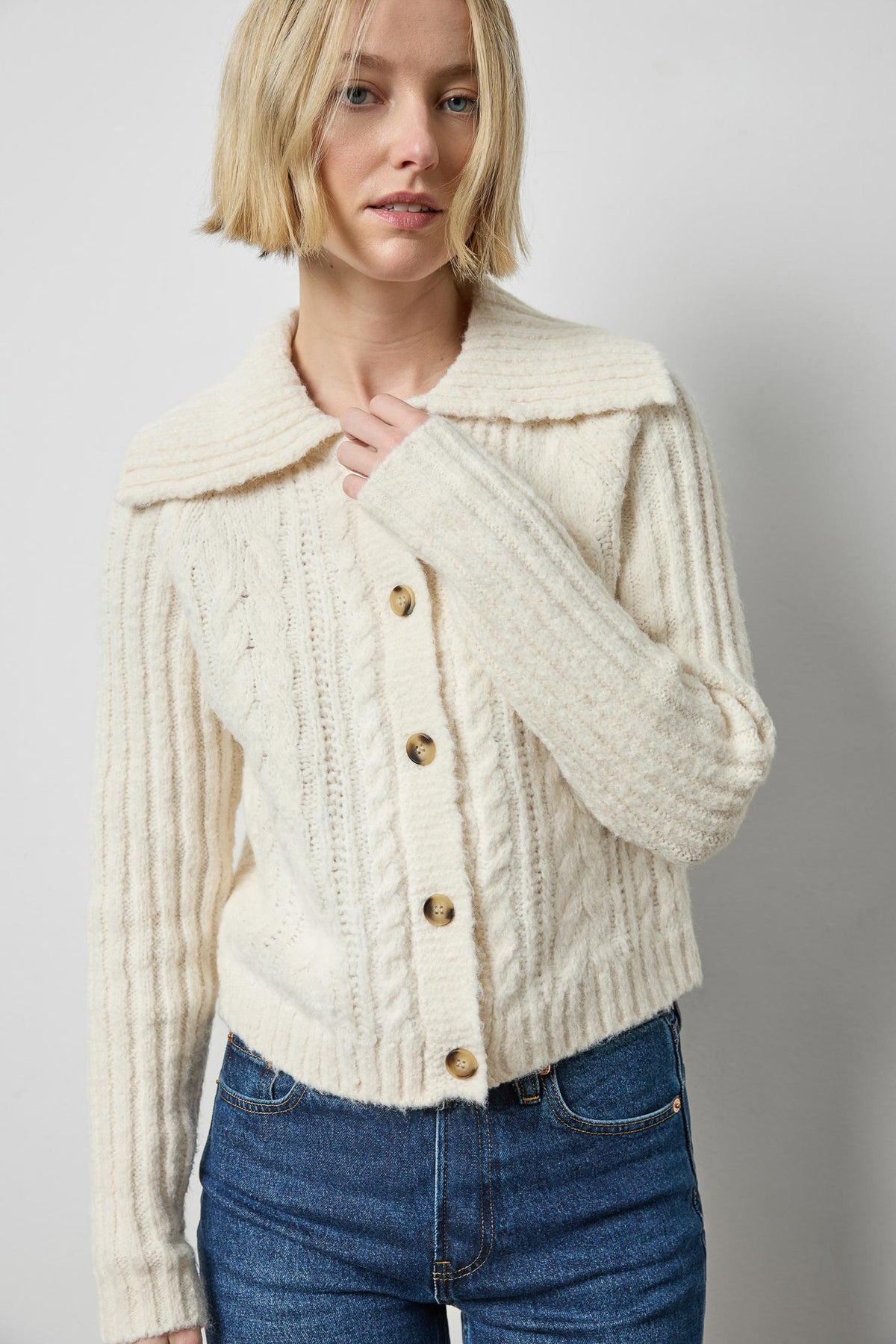 Lofty Collared Cardigan in color Ivory Image A4