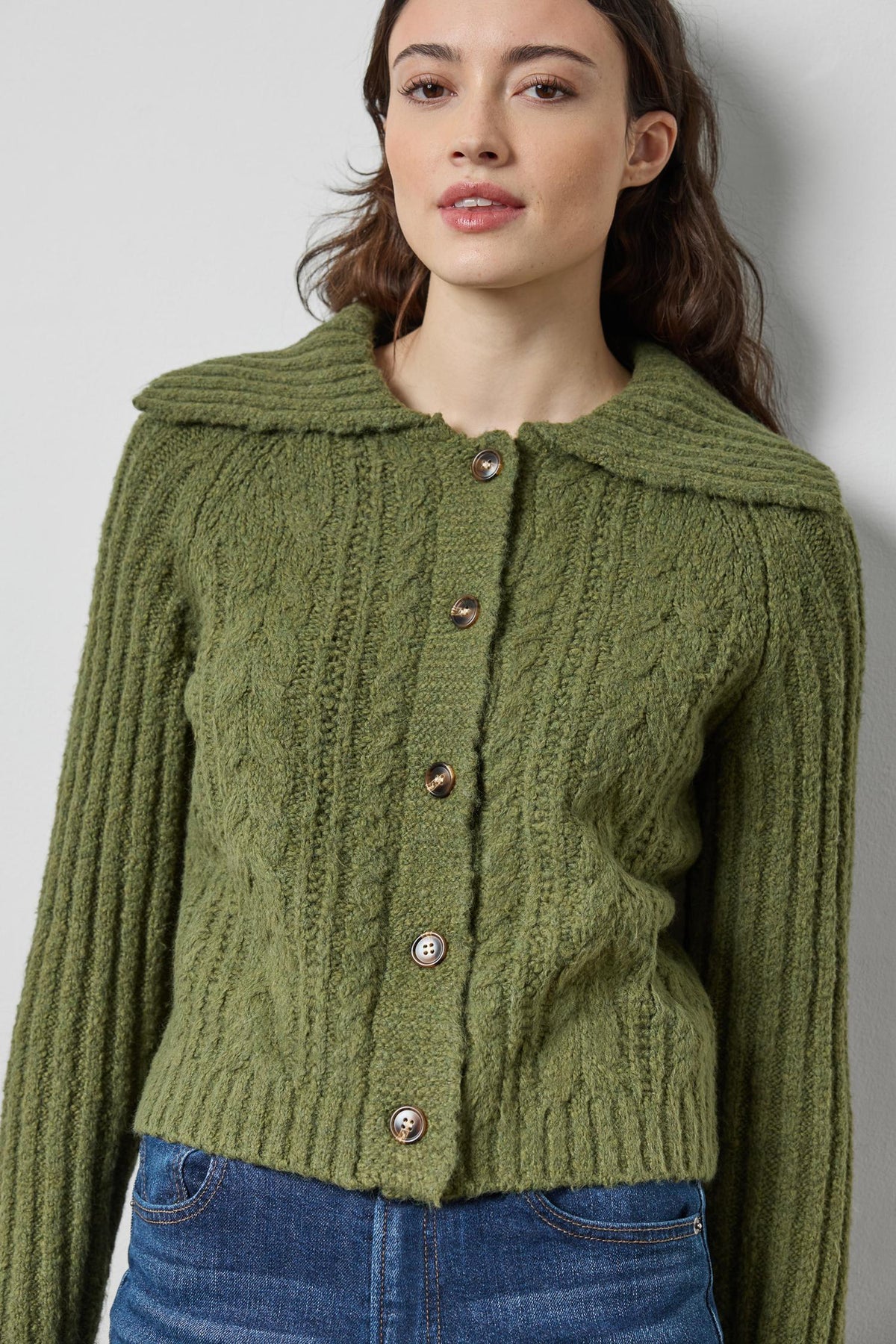 Lofty Collared Cardigan in color Loden Image A1