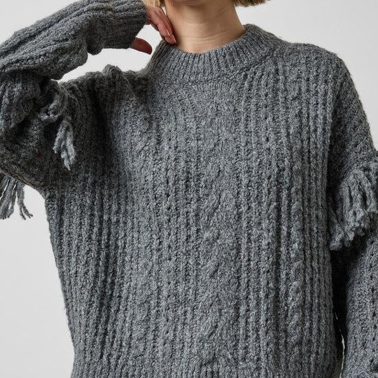 Lofty Fringe Sweater Womens Sweater Charcoal A1