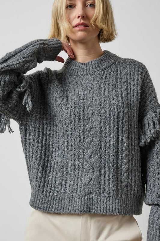 Lofty Fringe Sweater Womens Sweater Charcoal A1
