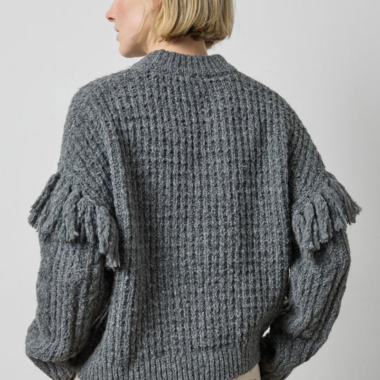 Lofty Fringe Sweater Womens Sweater Charcoal A2