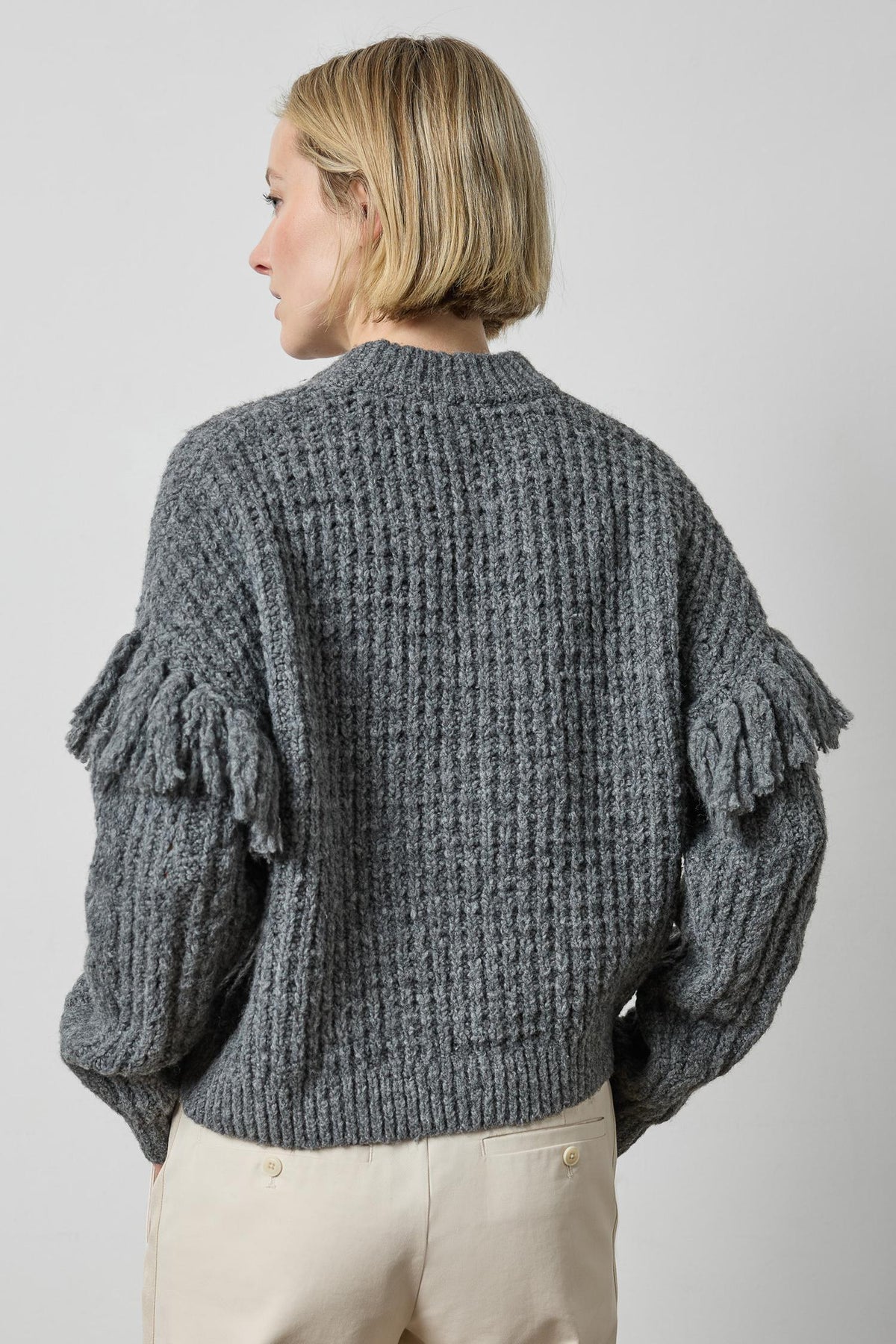 Lofty Fringe Sweater Womens Sweater Charcoal A2